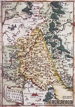 Die Mark Meißen um 1600. Oben ist hier Osten