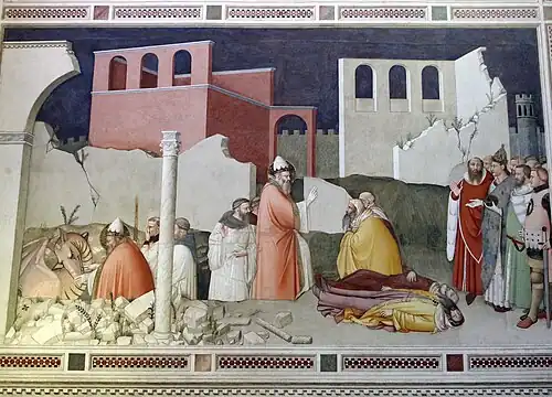 Papst Sylvester vernichtet einen Drachen und lässt zwei Magier wieder auferstehen, Bardi di Vernio-Kapelle in Santa Croce