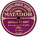 Plattenlabel Matador des Versandhauses Åhlén & Holm, Insjön (vor 1915)
