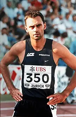 Mathias Rusterholz am Start über 400&nbsp;m am Meeting «Weltklasse Zürich» im Jahr 2000