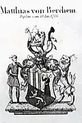 Das 1701 dem Schwiegersohn Johann Thomas Matthias mit der Namensvereinigung zu Matthias gen. von Berchem zuerkannte Wappen