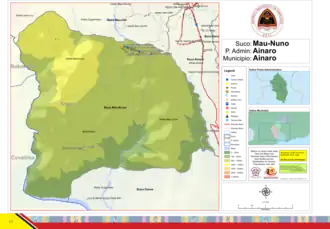 Der Suco Mau-Nuno mit der der Aldeia Mama-Lau im Nordwesten und dem Berg in deren Zentrum