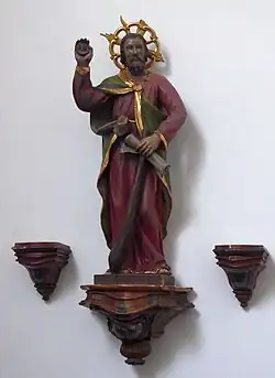 Judas mit Christusbild und Knüppel Pfarrkirche Hallein von Max Domenig