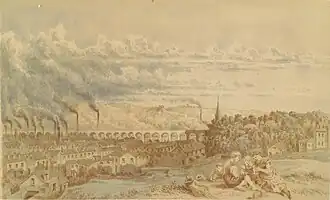 Landschaft bei Leeds, Zeichnung von Max Eyth, 1874.