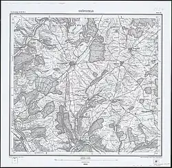 Die nebeneinander liegenden Messtischblätter Nr. 6323 „Tauberbischofsheim“ von 1923 und Nr. 6324 „Grünsfeld“ von 1982 mit dem damals nur teilweise besiedelten Wohnplatz über der Tauberbischofsheimer Tauberbrücke