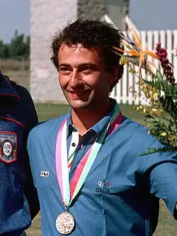 Luca Scribani Rossi auf dem Podium der Olympischen Spiele 1984