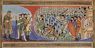 Szene: Die getöteten Winzer (f. 77r, Mittelstreifen)