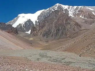 Die Ostseite des Mercedario mit dem Gletscher Caballito