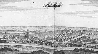 Clausthal um 1632 mit der zweiten Marktkirche (1611–1634)