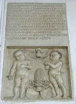 Epitaph für die kurz nach ihrer Geburt gestorbenen Freyberg-Kinder, St. Wolfgang zu Mickhausen, 1521