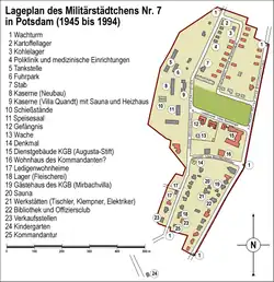 Lage des Militärstädtchens Nr. 7 von 1945 bis 1994