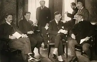 Die Jury der „Miss Holland“-Wahl: H.W.J.M. Keuls, Louis Saalborn, Jan Sluyters, Jan Feith, Martin Monnickendam, Piet Kramer