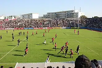 Ein Rugbyspiel im Stadion