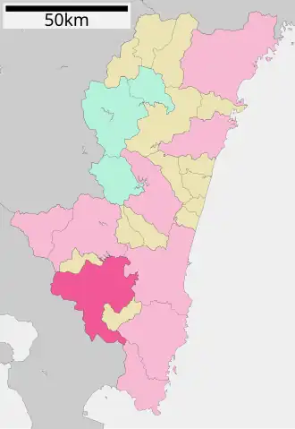 Lage Miyakonojōs in der Präfektur