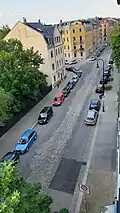 Mohnstraße in Dresden. Blick aus der Bürgerstraße 74