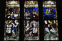 Ivo speist die Armen; Ivo stirbt und wird von Engeln in den Himmel geleitet (rechts außen)