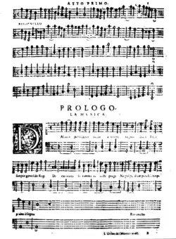 Claudio Monteverdi – L’Orfeo – Seite aus der Partitur, Venedig 1609