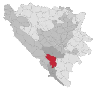Lage der Gemeinde Mostar in Bosnien und Herzegowina (anklickbare Karte)
