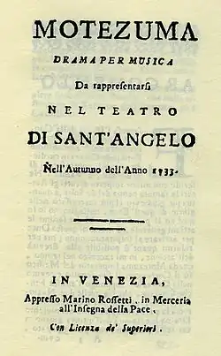Antonio Vivaldi – Motezuma – Titelseite des Librettos – Venedig 1733