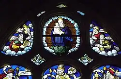 Maria mit Kind, darüber die Taube als Symbol des Heiligen Geistes