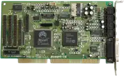 Anfang 1990er: Oak Mozart-16-Soundkarte, eine der zahlreichen Sound-Blaster-kompatiblen Klon-Karten (ISA-Bus)