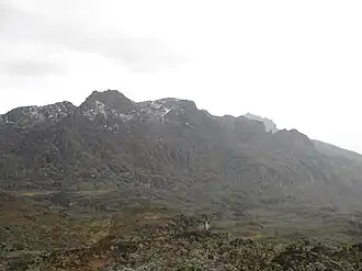 Mount Luigi di Savoia aus nördlicher Richtung, von der Südseite des Mount Baker aus gesehen v.&nbsp;l.&nbsp;n.&nbsp;r. Stairs-Spitze, Sella-Spitze, Weismann-Spitze