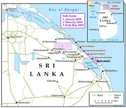 Feuerverbotszonen (NFZs) im Jahr 2009, welche von der Sri Lanka Armed Forces so wie der Regierung Sri Lankas zu solchen deklariert wurden, wurden zu Hauptschauplätzen ziviler Massaker durch die Sri Lanka Armed Forces.