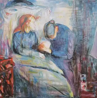 Das kranke Kind (vor 1925), Öl auf Leinwand, 117 × 116, Munch-Museum Oslo
