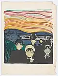 Angst (1896), handkolorierte Lithografie, 42 × 38,6 cm, Munch-Museum Oslo