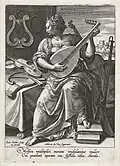 Musica, Johann Sadeler, nach Maerten de Vos, Cornelis Cort und Frans Floris, um 1590, Kupferstich, 15,0 × 10,6 cm