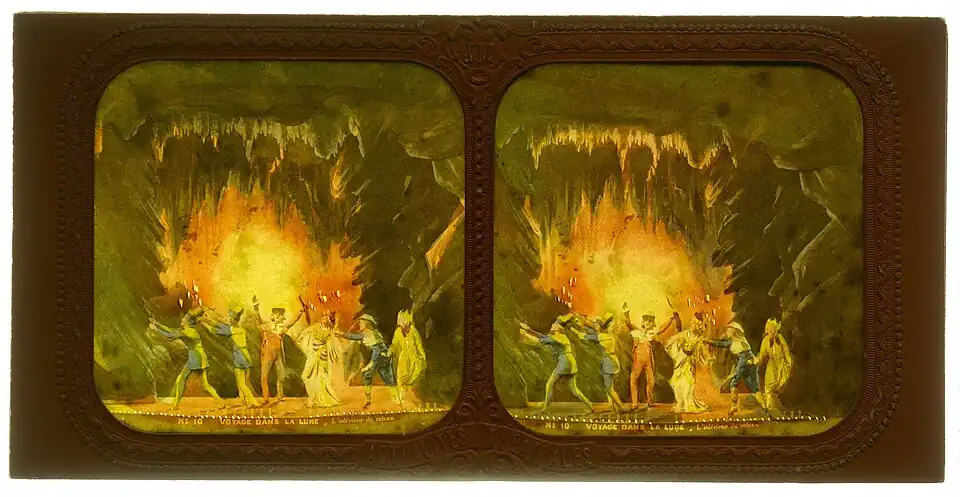 Das Innere des Vulkans. Stereoskopie von Jules Alexandre Marinier, um 1875