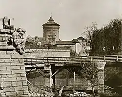 Laufertorturm, im Vordergrund Wöhrder Bastei und Brücke, etwa 1865