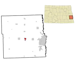 Lage von Casselton im Cass County (links) und in North Dakota (rechts)