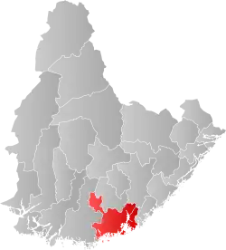 Lage der Kommune in der Provinz Agder