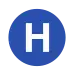 Rundes Liniensignet mit dem weißen Großbuchstaben H in blau gefülltem Kreis vor neutralem Hintergrund. Der blaue Farbton ist ein wenig dunkler als beim vorherigen Signet.