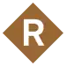 Rautenförmiges Liniensignet mit dem weißen Großbuchstaben R in braun gefülltem, auf der Spitze stehendem Viereck vor neutralem Hintergrund