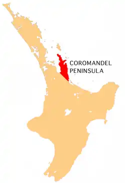 Karte von Coromandel Peninsula Māori: Te Tara-o-te-ika-a-Māui