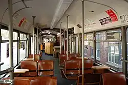 Innenraum eines zum Museumscafé ausgebauten GT8