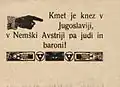 Aufkleber: „Der Bauer ist der Fürst in Jugoslawien, die Juden und Barone in Deutschösterreich!“