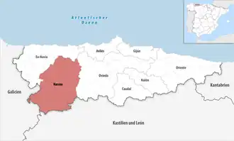 Die Lage der Comarca Narcea in der autonomen Gemeinschaft Asturien