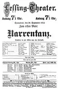 Plakat für die Uraufführung: Narrentanz. Lessing-Theater Berlin: 28. September 1912.