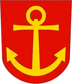 Wappen mit goldenem Anker auf rotem Hintergrund