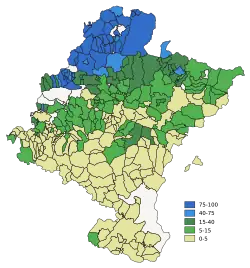 Autonome Gemeinschaft Navarra (Spanien): Anteil der Sprecher des Baskischen nach Gemeinden