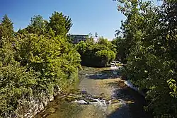 Mündung der Luthern (oben rechts) in die Wigger (links und Vordergrund) in Nebikon