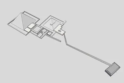 Isometrische Ansicht der Pyramiden des Neferirkare (links) und des Niuserre