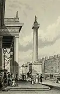General Post Office (links) und Nelson’s Pillar (ca. 1830)