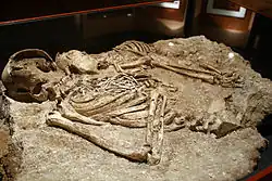 Die Dame von Monteloup ist eine Frau mit Kind, die mit Halsketten mit mehr als 200 Zähnen und 100 Gagatperlen geschmückt ist