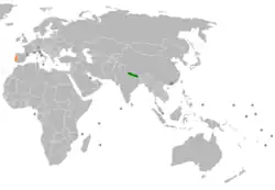 Lage von Nepal und Portugal