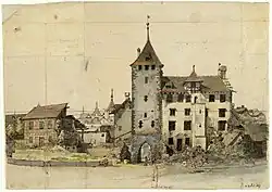 Abbruch des Neumarkttors im Juli 1827. Zeichnung von Heinrich Keller