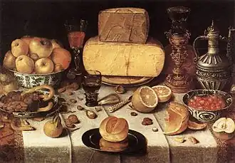 Nicolaes Gillis Stillleben mit Käse, Früchten u.&nbsp;a., ca. 1611, Frans-Hals-Museum, Haarlem
